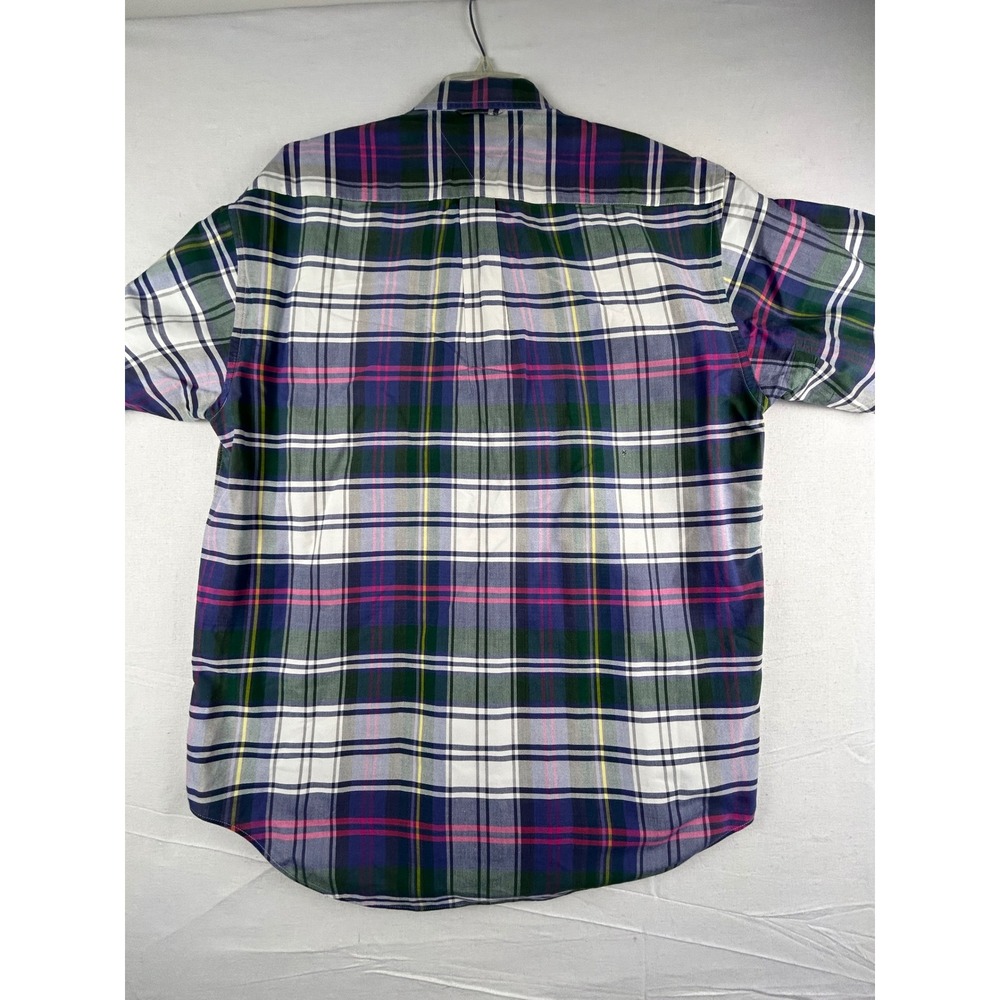 Tommy Hilfiger Mens Plaid Short Sleeve Button Down Shirt Multi Color Crest Logo - Picture 8 of 11
